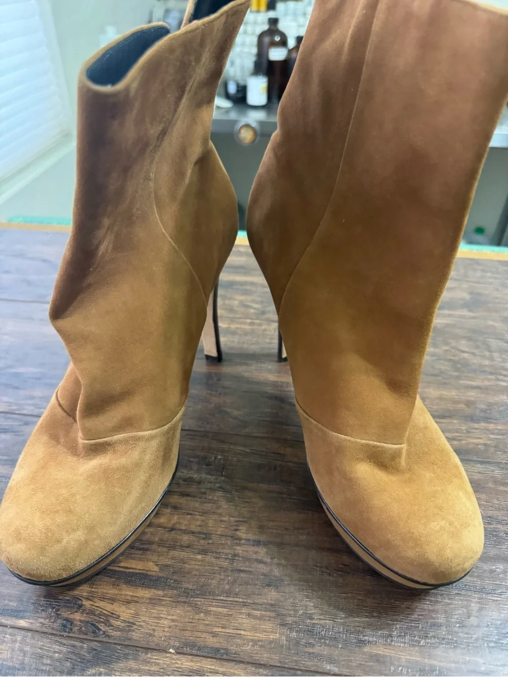type z tan suede heeled boots vero curio real leather sole size 9.5 woman’s